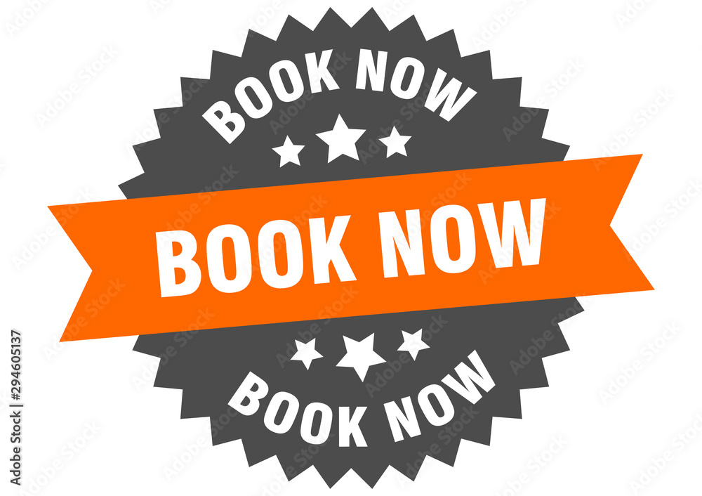 Fototapeta premium book now sign. book now orange-black circular band label