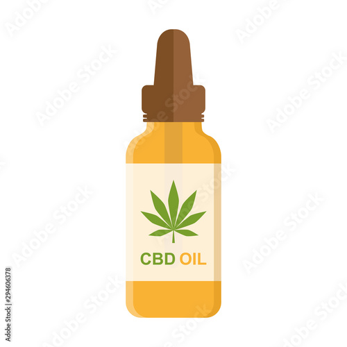 cbd oil phial with cannabis leaf isolated on white background vector illustration EPS10