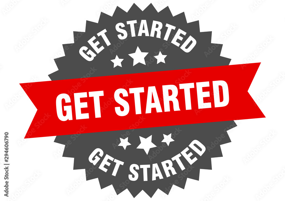 Obraz premium get started sign. get started red-black circular band label