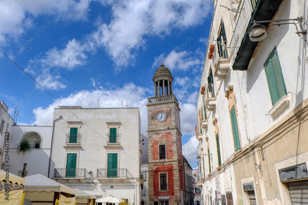 The Clock Tower in the Old Town of Noci, Puglia, Italy