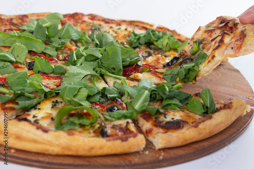 pizza with mushrooms rocket and cheese