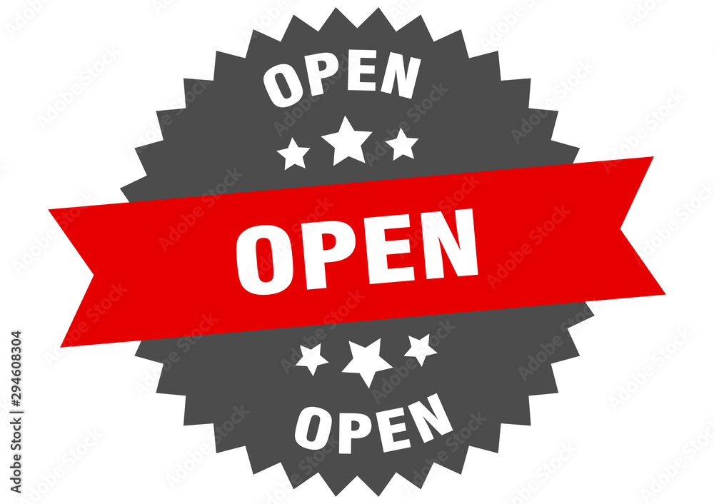 open sign. open red-black circular band label open sign. open red-black circular band label