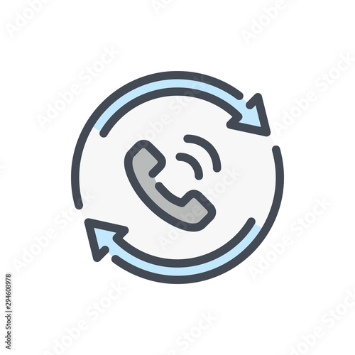 Request callback color line icon. Refresh with phone tube vector outline colorful sign.