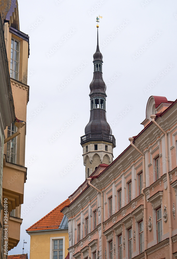 View of the town hall building with old Thomas in Tallinn.
