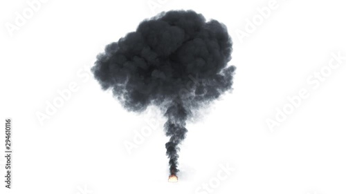 Fiery explosion on a white background. 3D animation.