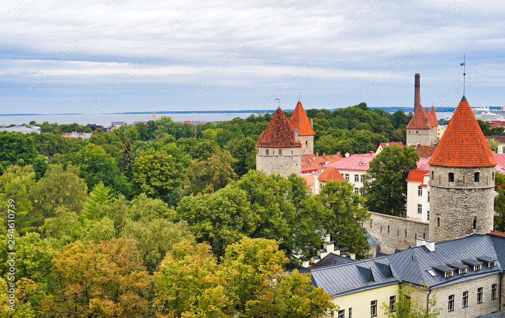 Fortifications in old Tallinn, Estonia. Top view.
