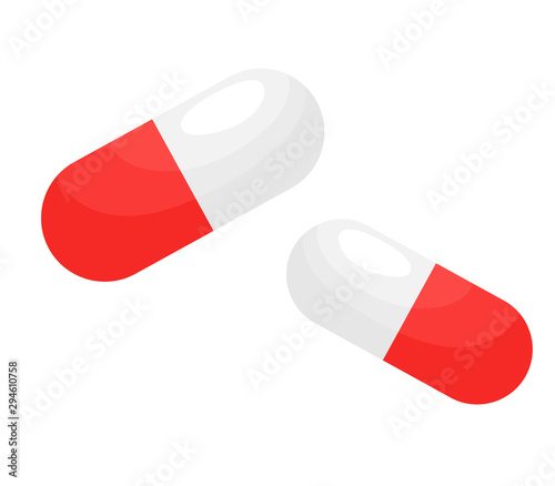 Pills, capsules, antibiotics. Vector isolate in cartoon flat style. The concept of medical pills.