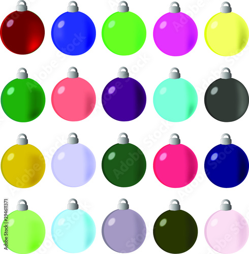 set of christmas balls isolated on white