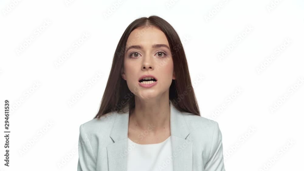 angry businesswoman yelling isolated on white angry businesswoman yelling isolated on white