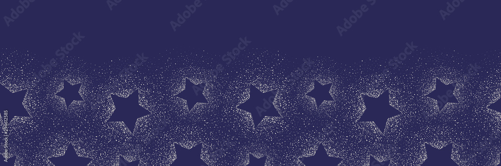 Obraz premium Elegant Winter Holidays Stardust and Stars on Dark blue Background Horizontal Bottom Vector Seamless Border