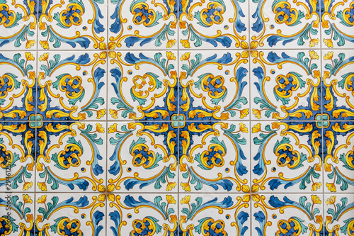 Traditional ornate italian decorative ceramic tiles from Vietri  colorful background