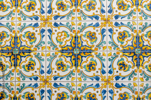 Traditional ornate italian decorative ceramic tiles from Vietri, colorful background