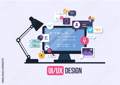 User Interface Design, Application development and UI, UX design. Creative vector illustration.