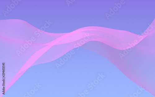 Fototapeta Naklejka Na Ścianę i Meble -  Pink wave on blue sky abstract background. Fluttering pink scarf. Waving on wind pink fabric. 3D illustration