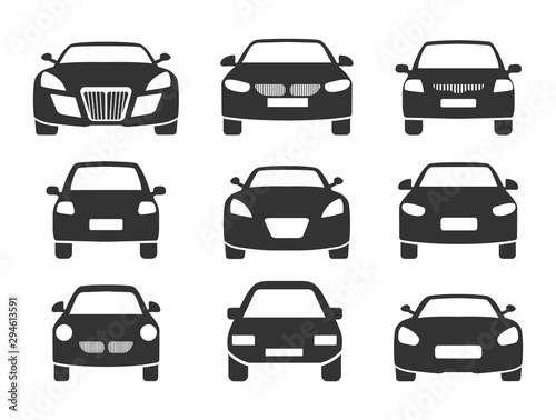 Set of car icons. Car front. Transport symbols.