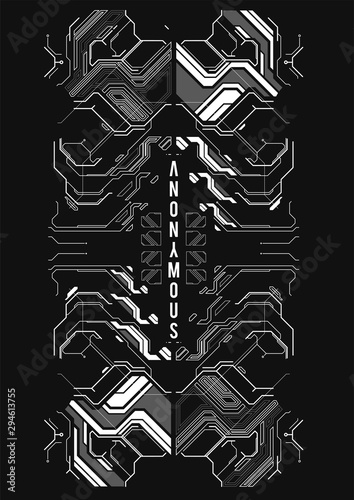 Cyberpunk futuristic poster. Tech Abstract poster template with HUD elements. Modern flyer for web and print. hacking, cyber culture, programming and virtual environments.