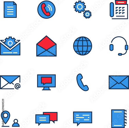 A true high quality contact line icons. Colored version. For user interfaces and websites