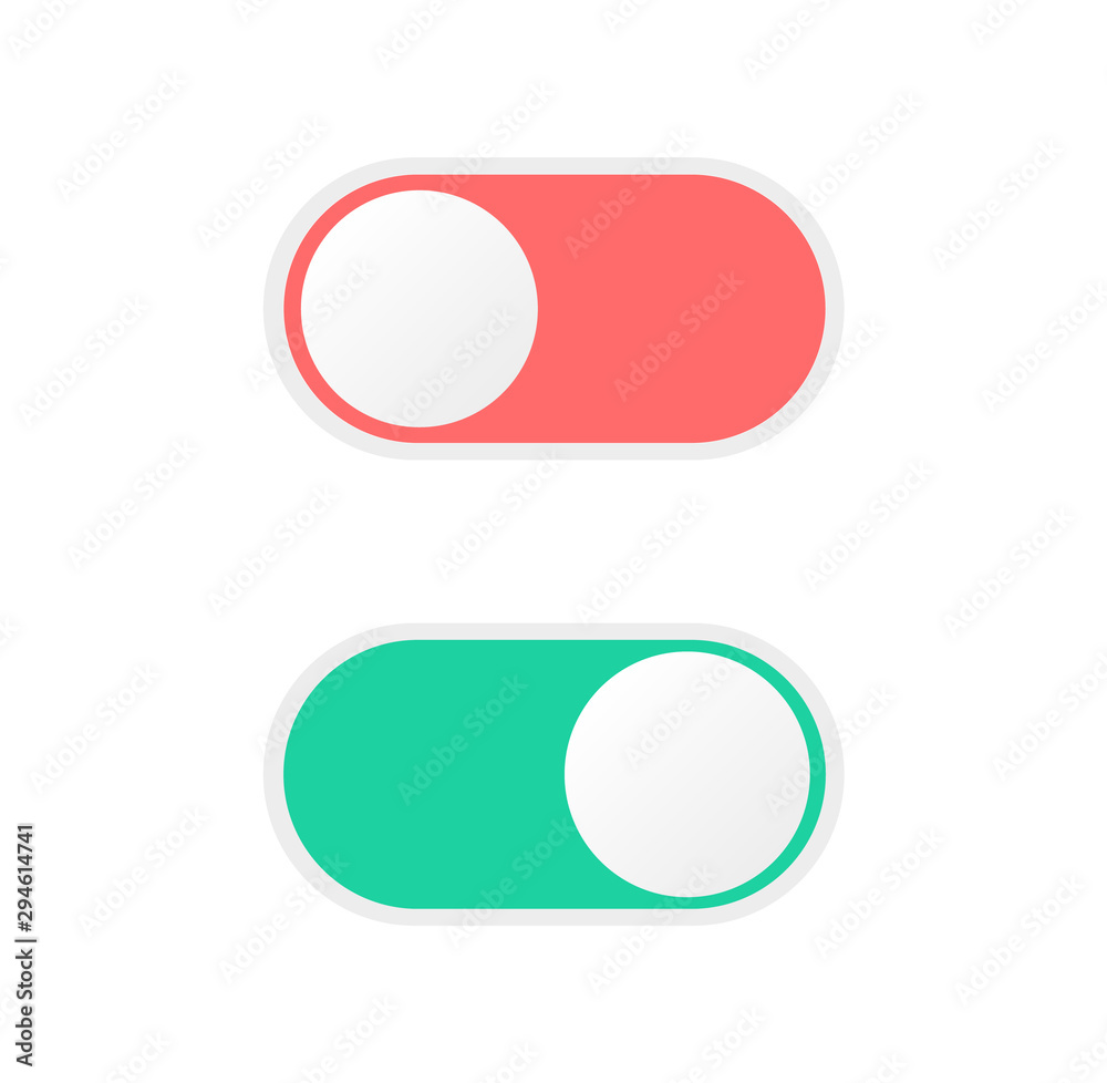 Collection of on and off buttons. Slider buttons. Vector illustration. Collection of on and off buttons. Slider buttons. Vector illustration.