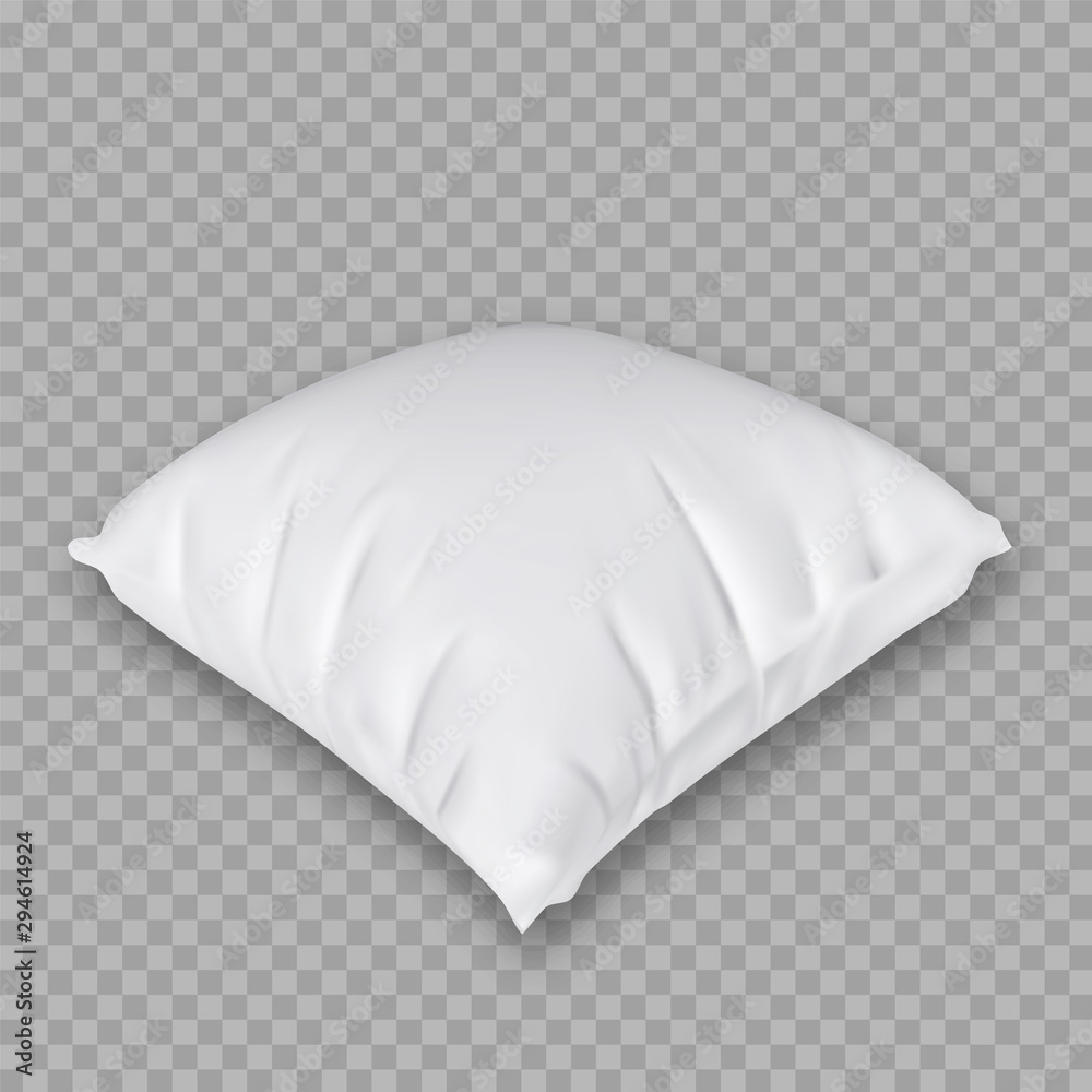 Domestic Pillow For Comfortable Sleeping Vector Copy Space. Blanket Textile Material Square Shape Orthopedic Pillow. Relaxation Accessory Interior Element For Sleep Layout Realistic 3d Illustration - obrazy, fototapety, plakaty 