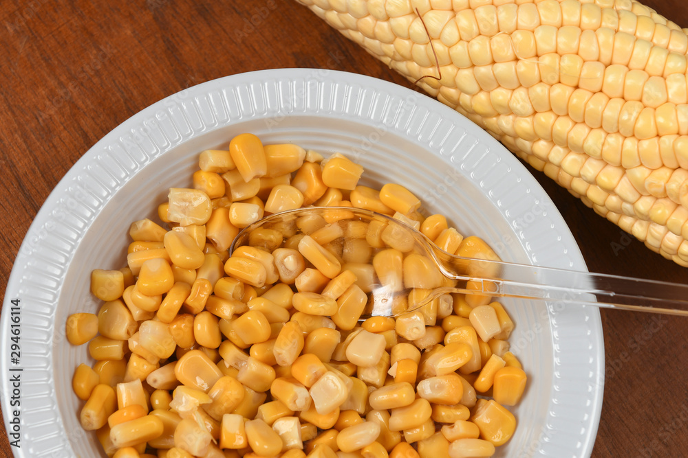 plate with corn cooked plate with corn cooked