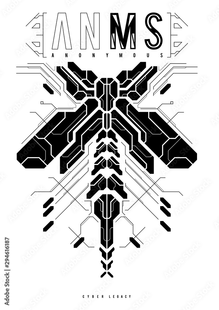 Cyberpunk futuristic poster. Tech Abstract poster template with HUD elements. Modern flyer for web and print. hacking, cyber culture, programming and virtual environments.