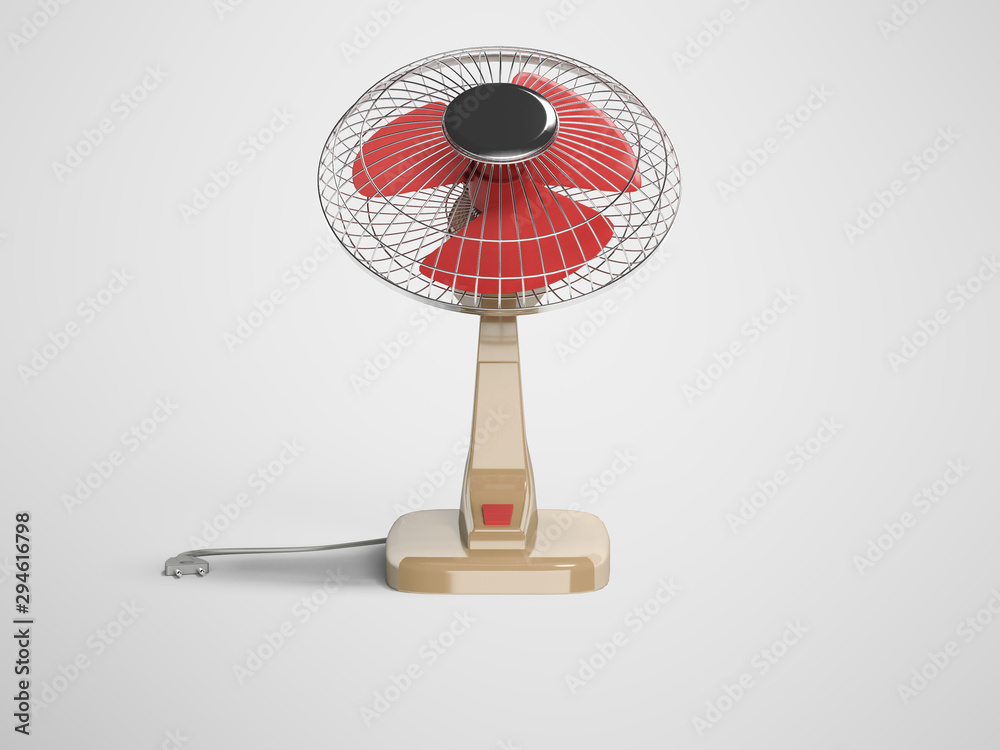 Fan for cooling with vertical blowing 3D render on gray background with shadow