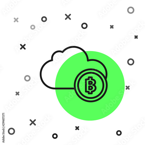 Black line Cryptocurrency cloud mining icon isolated on white background. Blockchain technology, bitcoin, digital money market, cryptocoin wallet. Vector Illustration