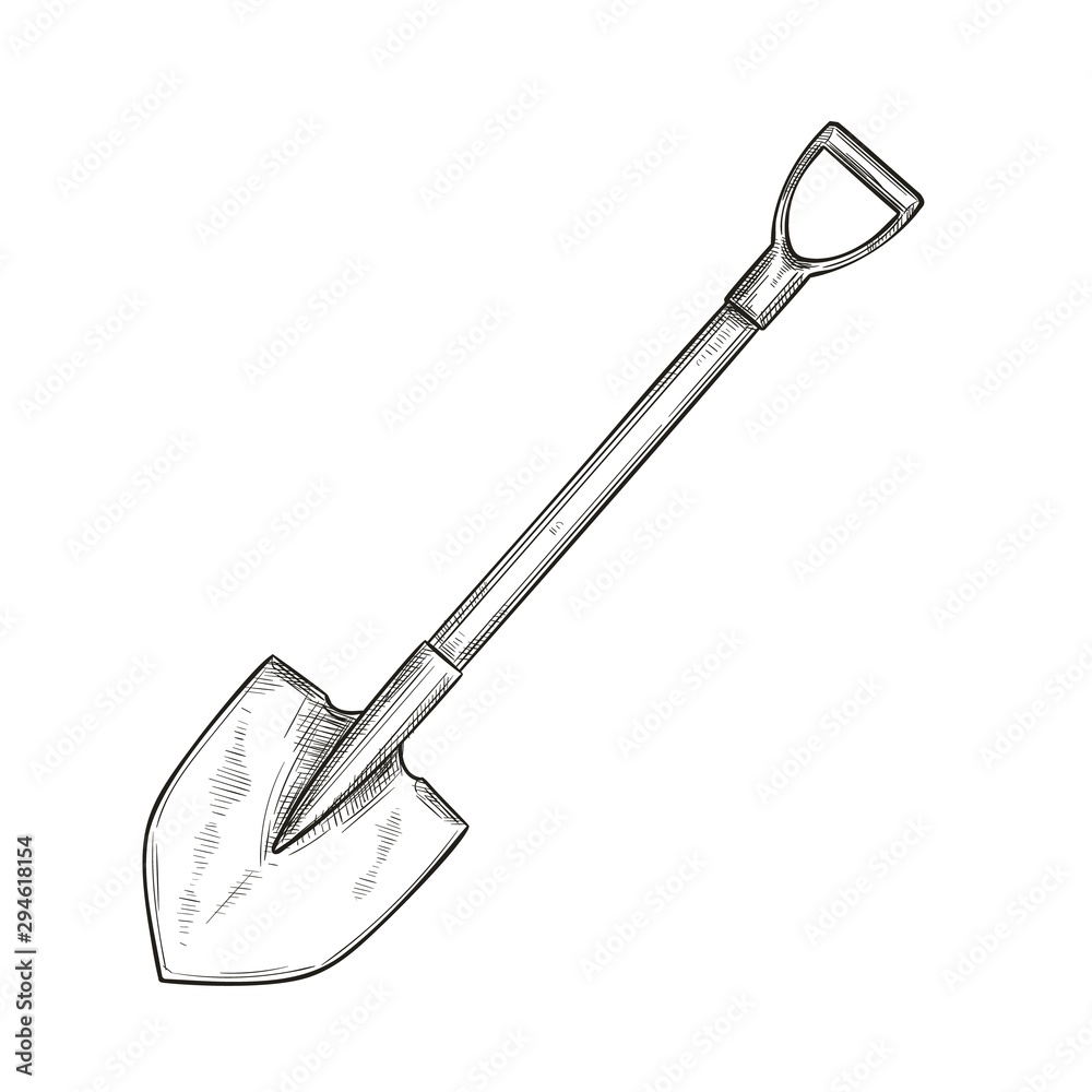 Garden shovel icon, sketch style.
