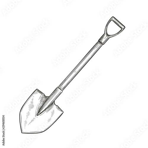 Garden shovel icon, sketch style. photo