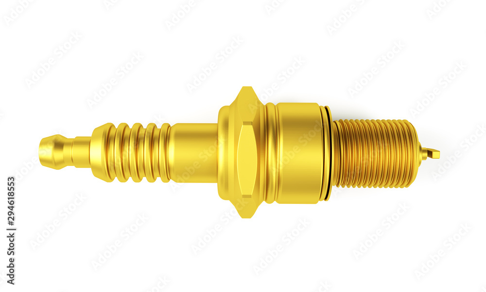 Spare parts spark plugs on white background for car and motorcycle. New auto parts spark plug. 3D render Spare parts spark plugs on white background for car and motorcycle. New auto parts spark plug. 3D render
