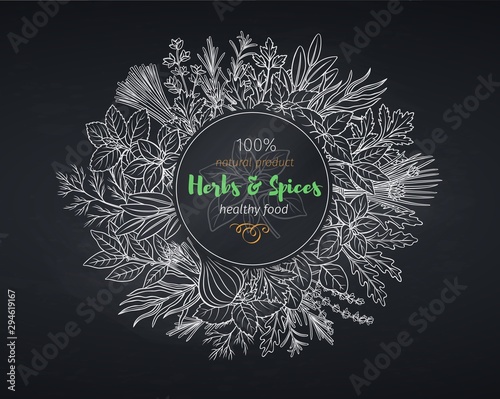 Culinary herbs and spice banner