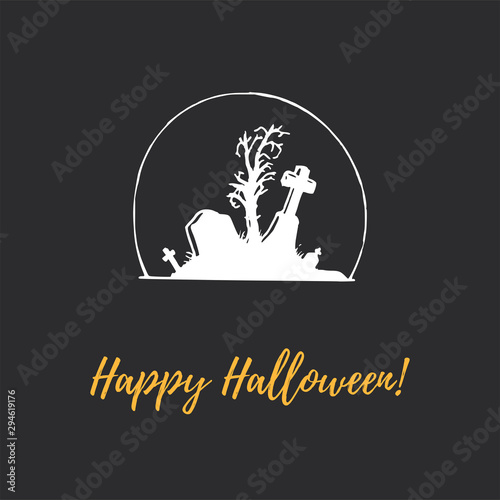 Happy Halloween, hand lettering. Vector illustration of tombstones. Design concept for party invitation, poster.