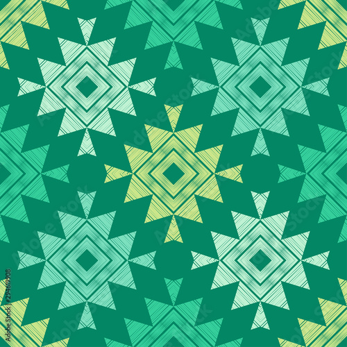 Ethnic boho seamless pattern. Lace. Embroidery on fabric. Patchwork texture. Weaving. Traditional ornament. Tribal pattern. Folk motif. Vector illustration for web design or print.