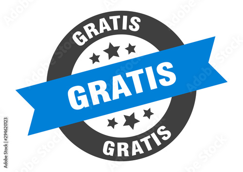 gratis sign. gratis blue-black round ribbon sticker