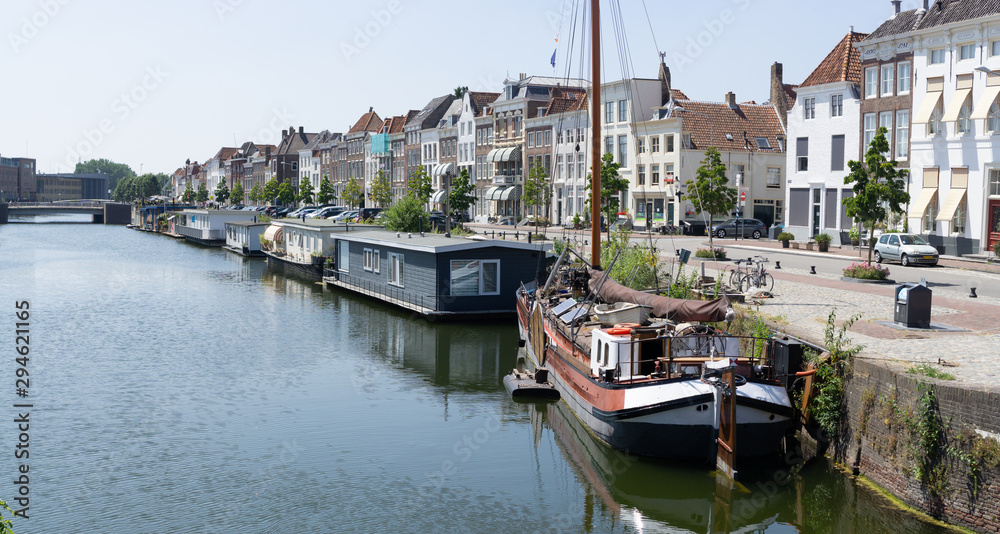 House boats and sailing boats at the 'Rouaansekaai' Middelburg, Zeeland, NLD
