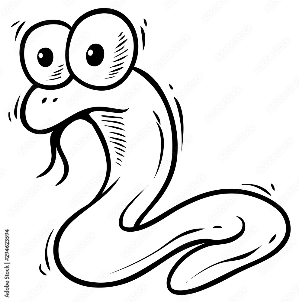 Cartoon graphic black and white hand drawn funny little snake with big  eyes. Isolated on white background. Vector icon. Stock Vector | Adobe Stock