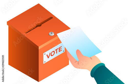 New hand puts ballot in the ballot box concept. Vector illustration