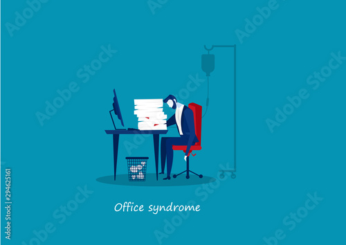 Vector - Tired businessman at office with office syndrome health concept