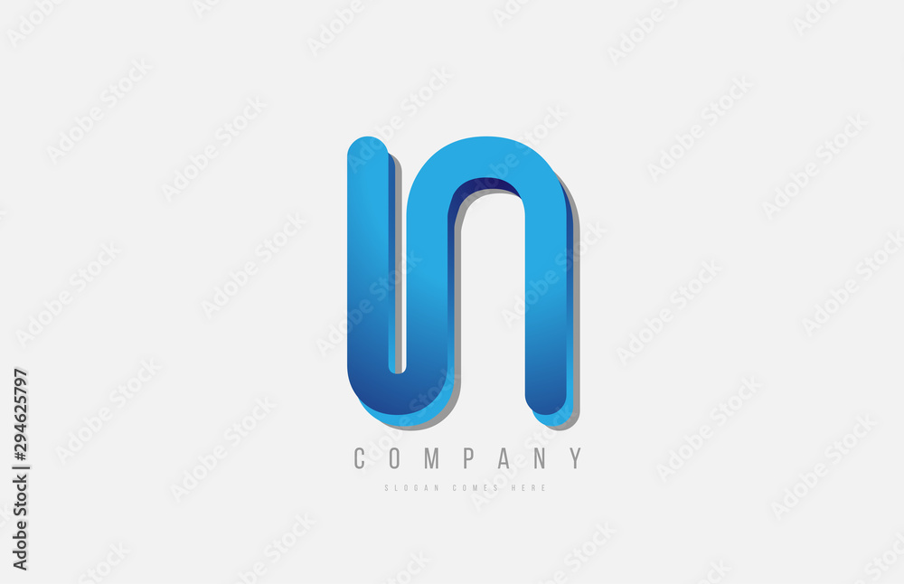 3d line blue n letter logo alphabet for icon design