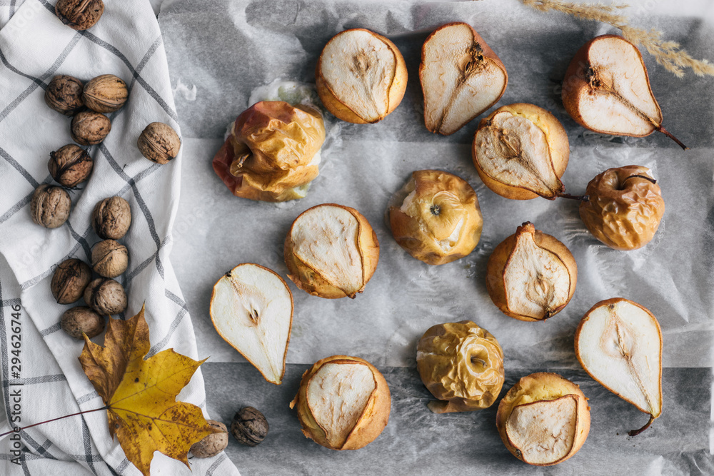 baked apples and pears, autumn food, pumpkin baked apples and pears, autumn food, pumpkin