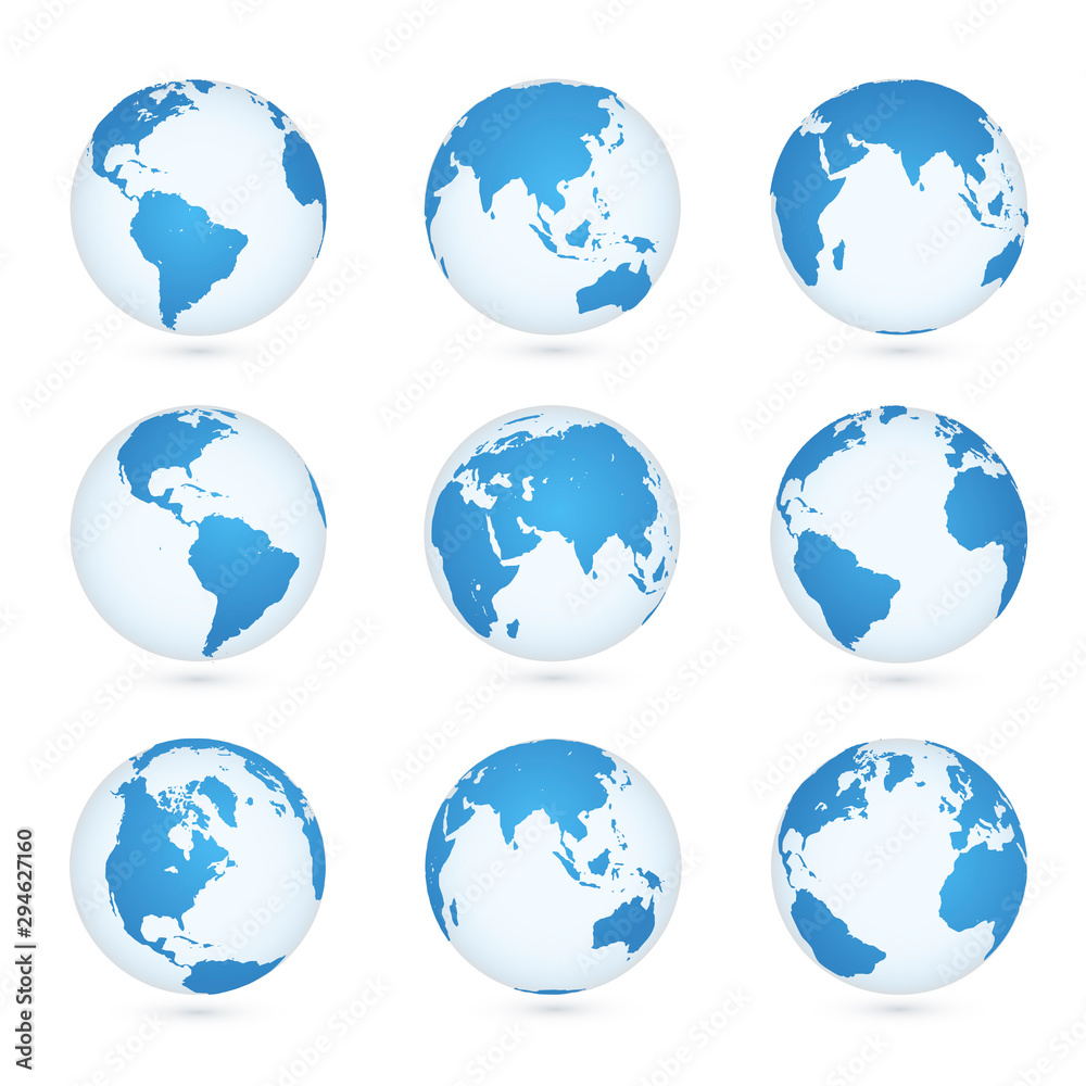 Earth with different continents realistic vector illustrations set Earth with different continents realistic vector illustrations set