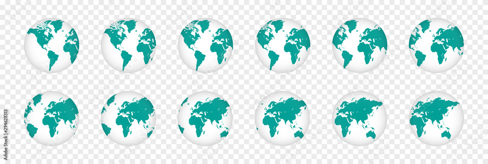 Set of realistic 3D planet maps. World globe illustration