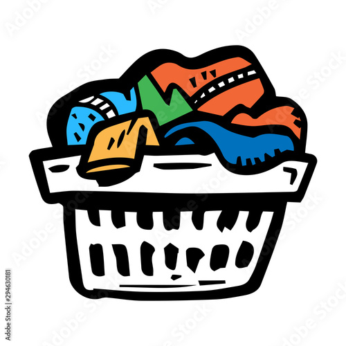 Laundry basket full of clothes cartoon