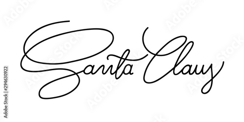 Christmas signature to the card: Santa Claus. Isolated vector, calligraphic phrase. Hand calligraphy. Merry holiday winter design for banners, emblems, prints, photo overlays, posters, greeting card