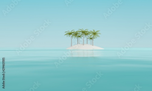 Small tropical island with palm trees and a sandy beach. 3d rendering © Marharyta Pavliuk