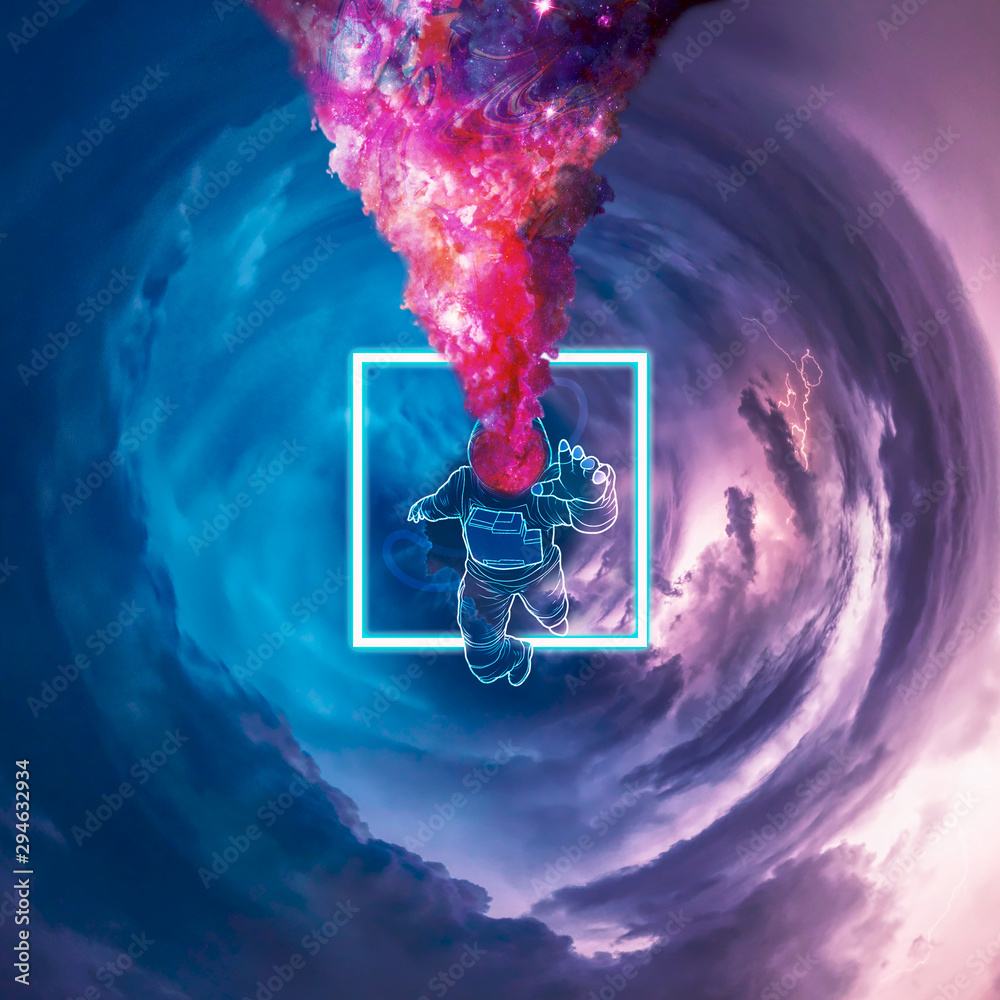 abstract background with floating astronaut  - obrazy, fototapety, plakaty 