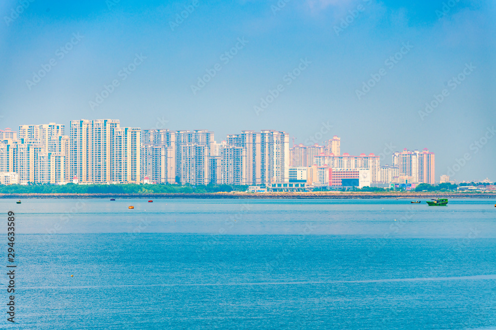 Naklejka premium Cityscape of Zhanjiang Bay, Guangdong Province, China