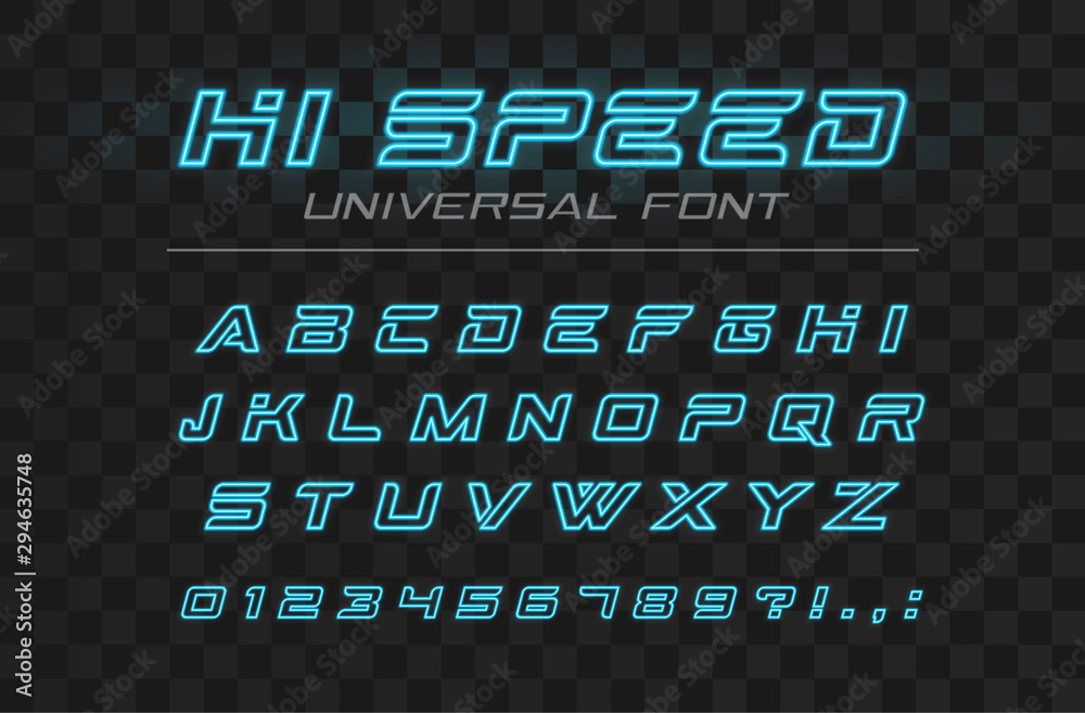 Racing alphabet. Speed sport font, automotive type for modern