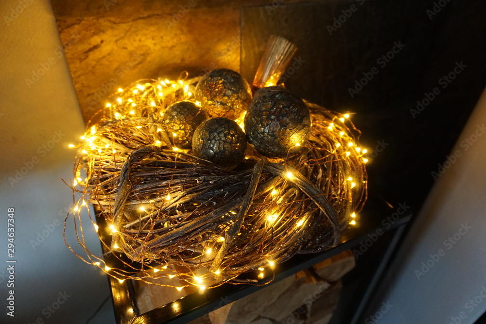 luminous wicker wreath with balls