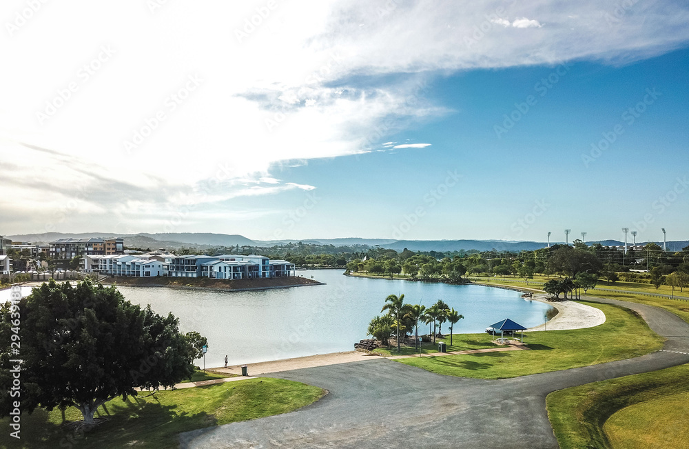 An aerial view of a residential community around Emerald lakes on the Gold Coast, Australia. An aerial view of a residential community around Emerald lakes on the Gold Coast, Australia.